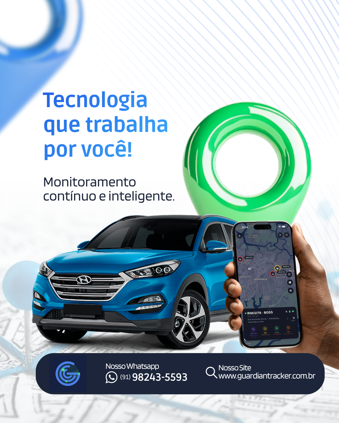 Ilustração representando o monitoramento e a proteção veicular